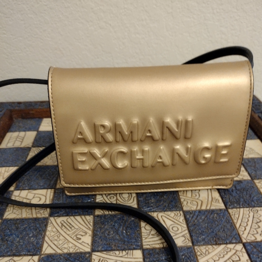 Armani Exchange Gold  Logo Crossbody Bag